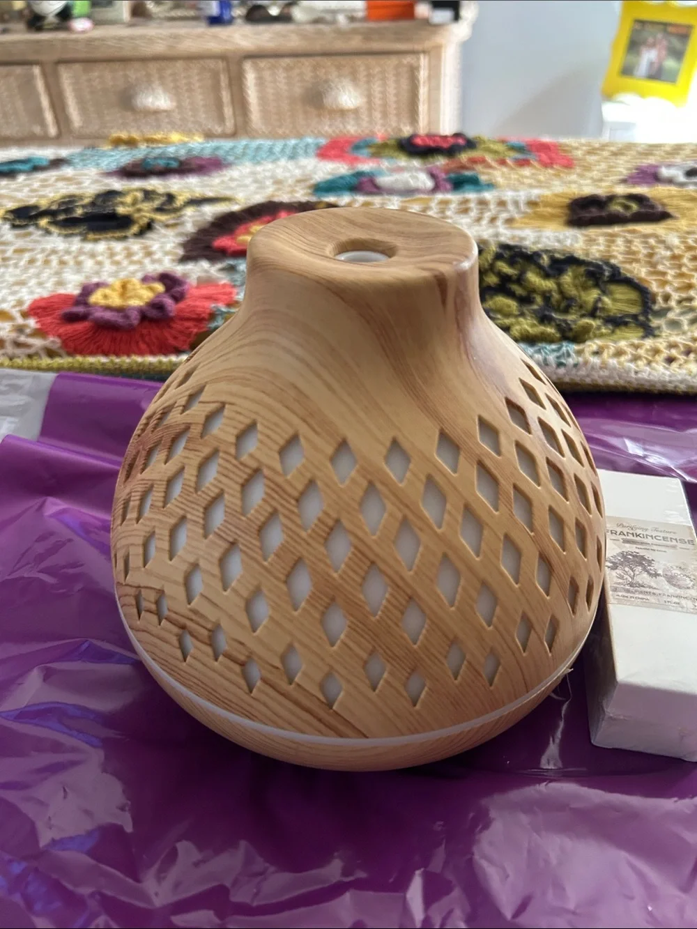 Wood Grain Ultrasonic Aroma Diffuser - Natural Wood Including bottle of oil